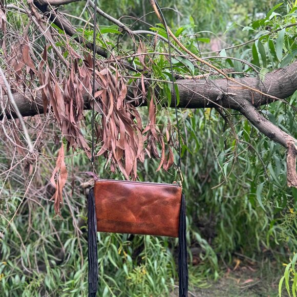 Genuine Leather Hand Tooled Hair-on Women Bag Western Handbag, Fringe Bag - Picture 5 of 7